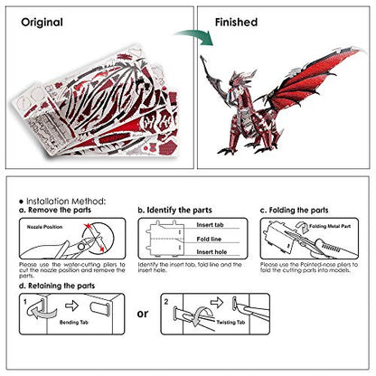 Piececool 3D Metal Model Kits-Black Dragon King, DIY 3D Puzzles for Adults Brain Teaser Puzzles for Teens, Great Birthday New Year Gifts, 107 Pcs - color: Blackred