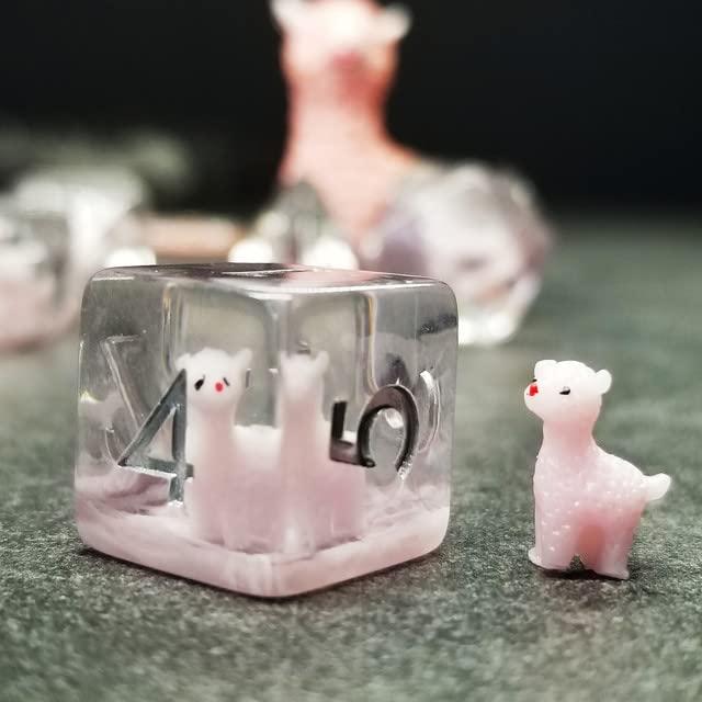 Sage's Portal Animal Familiars Resin DND Dice Set Polyhedral Dice Set for Dungeons and Dragons RPG Pathfinder Tabletop TTRPG (Llama) - color: Baby Llama, style: Dice Set Only