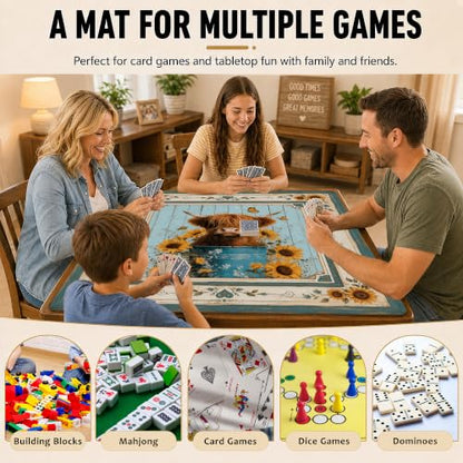 Mahjong Mat–31.5 x 31.5 Highland Cow Sunflower American Mahjong Table Mat, Non Slip Noise Mahjong Gaming Table Cover for Mahjong, Poker, Card, Board Tile Games - color: Highland Cow Sunflower
