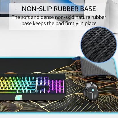 KTRIO Large Gaming Mouse Pad, Desk Mat, 31.5 x 11.8 in, Bright Rise, XL | Smooth Micro-Weave Surface, Artistic Pattern Design, Non-Slip Rubber Base, Durable Stitched Edges, Office & Home Use - color: Bright Rise, size: 31.5l X 11.8w Inches