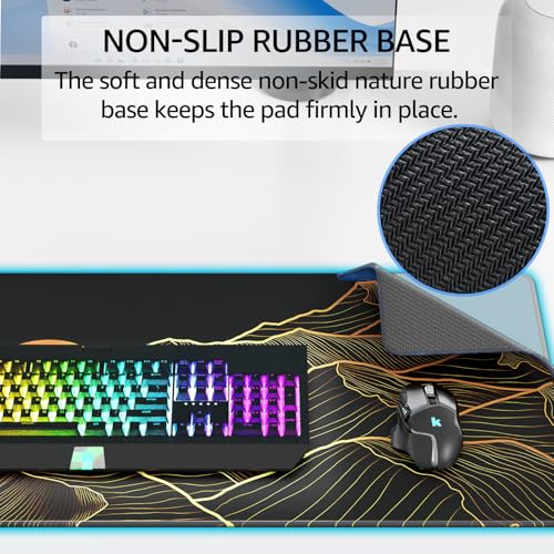 KTRIO Large Gaming Mouse Pad, Desk Mat, 31.5 x 11.8 in, Bright Rise, XL | Smooth Micro-Weave Surface, Artistic Pattern Design, Non-Slip Rubber Base, Durable Stitched Edges, Office & Home Use - color: Bright Rise, size: 31.5l X 11.8w Inches