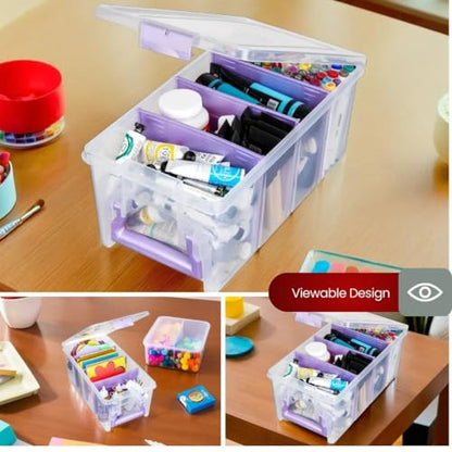 ArtBin Semi Satchel 휴대용 공예 정리함, 칸막이 3개 포함 - 미술 및 공예 용품을 위한 투명 플라스틱 보관 케이스 (4팩) - color: 퍼플., size: Pack of 4