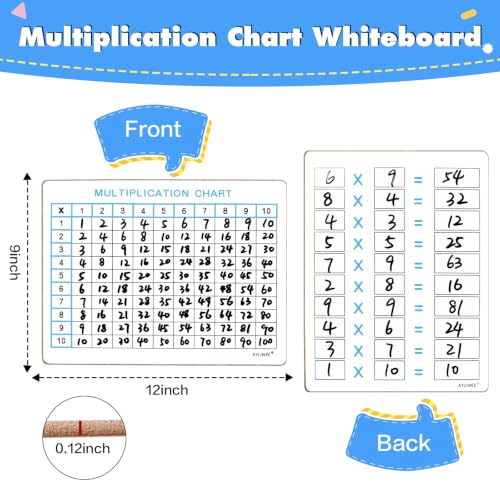 9"x12" Double-Sided Multiplication Chart Whiteboard Math Dry Erase Board | Reusable and Wipes Clean, for Classroom Students, 1 Pack - size: 1 Pack