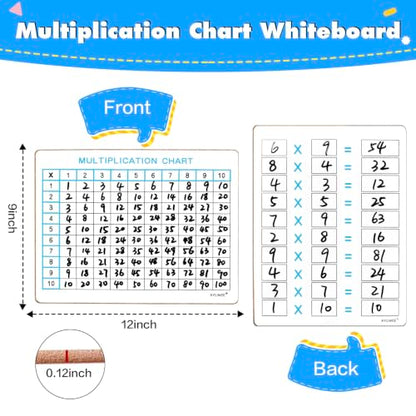 6 Pack Double-Sided Multiplication Whiteboard 9"x12" Math Dry Erase Board | Reusable and Wipes Clean, for Classroom Students - size: 6 Pack