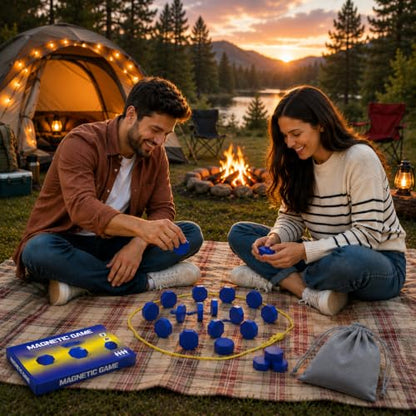 Magnetic Strategy Game for Adults, 20 Full-Size Magnetic Stones with Rope & Storage Bag, Portable Travel Game for Camping, Parties, Family Game Night