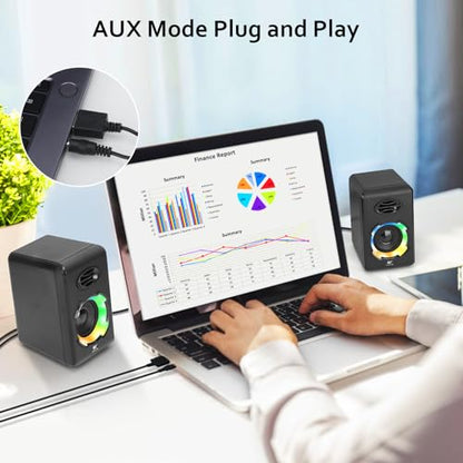 OROW Computer Speakers,USB Powered Desktop Speakers with 6 Lights Modes,Bluetooth 5.0&3.5mm AUX Speaker,RGB Gaming Speakers for PC/Monitor(Black)