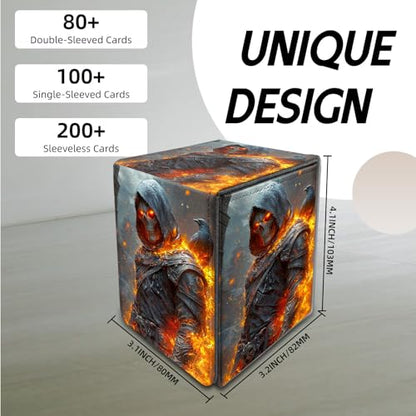 for MTG Deck Box, Trading Card Storage Case Holds 100+ Sleeved Cards, Flaming Skeleton with Crow Magnetic Closure Durable Deck Holder for Magic The Gathering, TCG & Commander - color: Flaming Skeleton with Crow