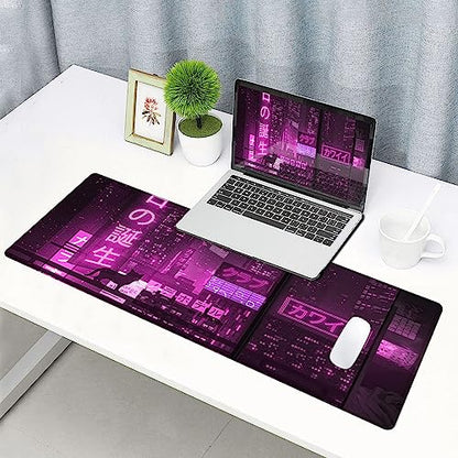 Gaming Mouse Pad, Large Anime Mouse Pads for Desk, Non-Slip Rubber Base Mousepad, Keyboard Mouse Mat Desk Pad with Stitched Edges, 31.5x11.8 inch - color: 04 Anime Street