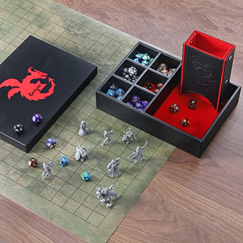 Grajar DND Dice Tray and Tower: Portable Dice Storage with Lid for Dungeons and Dragons, D&D, RPG, MTG & Table Games (Red) - color: Red