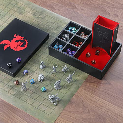 Grajar DND Dice Tray and Tower: Portable Dice Storage with Lid for Dungeons and Dragons, D&D, RPG, MTG & Table Games (Red) - color: Red