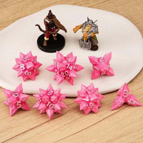 DND Dice Set Metal,Polyhedral D&D Metallic Heterotypic D and D Dice with Cracks for Dungeons and Dragons RPG TTRPG 7-Die Set with Gift (Heterotypic, Heterotypic-Pink) - color: Heterotypic-pink, style: Heterotypic