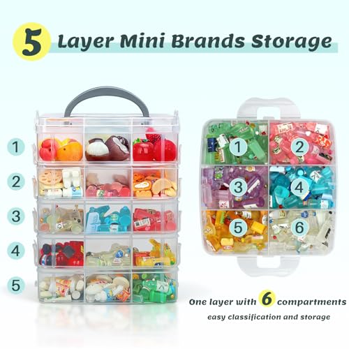 5-Tier Minibrand Storage Case, Adjustable Organizer Box for Toys | Plastic case with adjustable compartments for mini collectibles and figures. Case only, Minibrands not included.