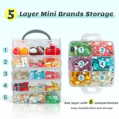 5-Tier Minibrand Storage Case, Adjustable Organizer Box for Toys | Plastic case with adjustable compartments for mini collectibles and figures. Case only, Minibrands not included.