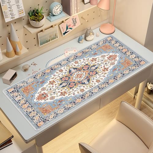Baziabbo Cute Desk Mat,XXL Extended Large Mouse Pad,Gaming Mousepad with Stitched Edge,Non-Slip Rubber Base Keyboard Desk Pad for Home Office Study Game (Blue) - color: Blue