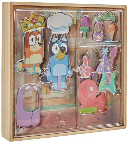 Horizon Group USA Bluey Magnetic Wooden Playhouse, 18 Piece Activity Set, Includes 2 Wooden Dolls House, Great Toys for Kids, Fun Birthday Party Activity, House Playset - color: Bluey House Playset