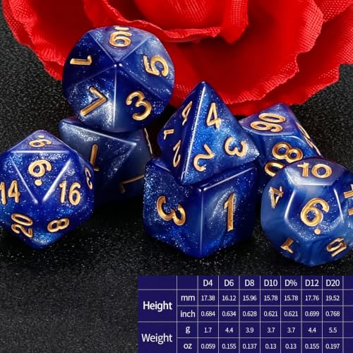 QMAY DND Dice Set -D&D Polyhedral Dice (7 Pcs) for Dungeons and Dragons (Deep Blue Sky) - color: Deep Blue Sky