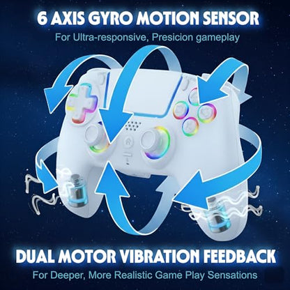AureoPlay Wireless Controller Compatible with PS5/PS5 Slim/PS5 Pro/PC – RGB Gamepad with Hall Effect Joysticks, Dual Vibration, Six-Axis Motion Sensor, Touch Panel, Turbo & Programmable Buttons, Ergonomic Design