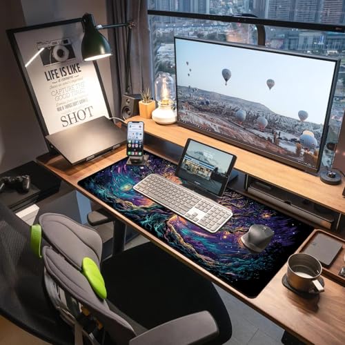 Extended Gaming Mouse Pad, Large Mouse Mat 3 mm Nature Rubber Base Mousepad with Stitched Edges, Non-Slip Desk Mat for Office Home Great Gift 31.5x11.8 Inch (Elven Forest 1) - color: Elven Forest 1
