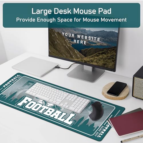 Football Desk Mat, Large Stitched Edges Gaming Mouse Pad, Green Keyboard Mat for Laptop Computer Desktop - 31.5x12 Inch for Football Fans - color: Green Football