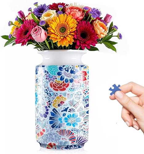 3D Puzzle Vase for Adults, 162-Piece DIY Flower Vase Puzzle | Curved plastic DIY craft kit, unique flower vase for flower arrangements, housewarming gifts and home decor - color: Multicolor Floral