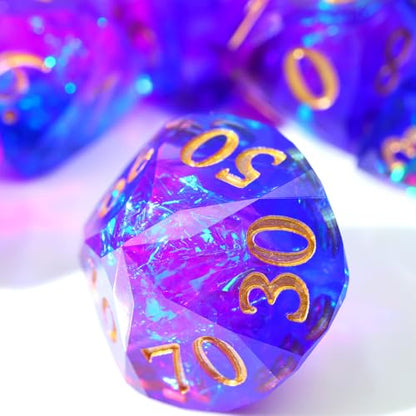 XENOLU DND Dice Set, Diamond Cut Sharp Edge Polyhedral Resin Dice with Holographic Foil, Two-Color Blue Purple Gradient Tabletop Roleplaying Game Dice - RD-Mixed4 - color: Rd-mixed 4