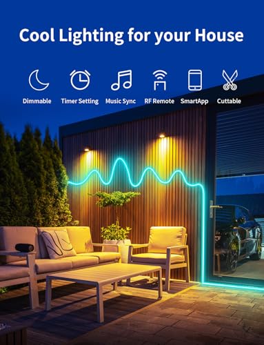52FT LED Neon Rope Lights, IP67 Waterproof Outdoor-2 Rolls | with RF Remote & APP Control RGB Strips Light ,Music Sync,DIY Design,24V LED Strip Lights for Gaming Wall Christmas Decor - size: Neon-RGB-52ft