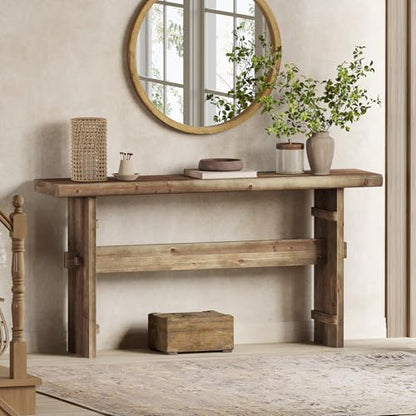 TRIBEWOOD 63-Inch Solid Wood Console Table for Entryway, Narrow Long Farmhouse Sofa Table Behind Couch, for Foyer, Hallway, Living Room, Easy Asswmbly, Brown Greige - color: Greige