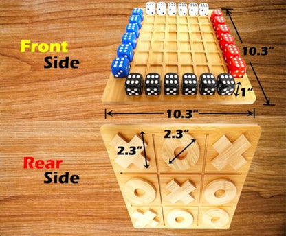 Dice Battle and TicTacToe Dual Sides Board Games, Wooden Coffee Table Games for Adults, 2~4 Player Bar Dice Games, Indoor Tabletop Game & 4 Players Wood Table Top Dice Game (Dual(2~4)/Log) - color: Dual(2~4)/Log