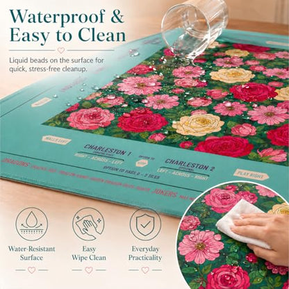 Red Rose Mahjong Mat 33x33 Inch, Floral Mahjong Mat with Carry Bag, Non-Slip Noise Reducing Waterproof Mahjong Table Mat for American Mahjong, Poker & Board Games