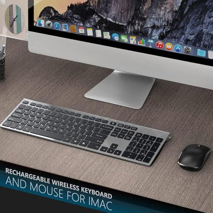 Rechargeable Wireless Keyboard and Mouse Combo- J JOYACCESS 2.4G Compact Quiet Slim Wireless Keyboard Mouse Combo for Laptop,PC,Desktop,Computer,Windows- Black - color: Black