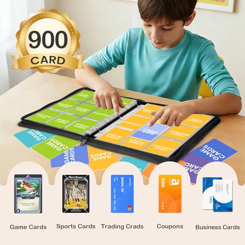 9-Pocket Trading Card Binder, 900-Card Capacity, 50 Sleeves, Yellow and Blue - color: Yellow and Blue, size: Large