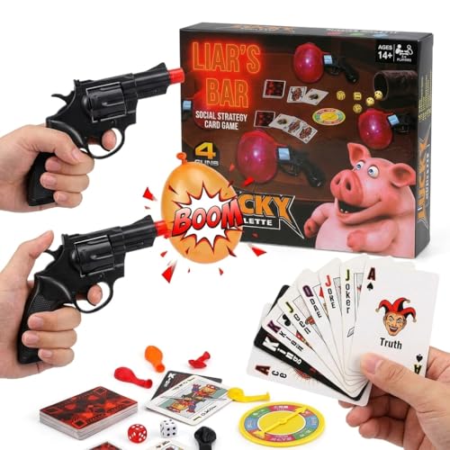 Liar's Bar Russian Roulette Social Strategy Card Game - Cards Cards with Themed Props for Holiday Parties, Family Reunions