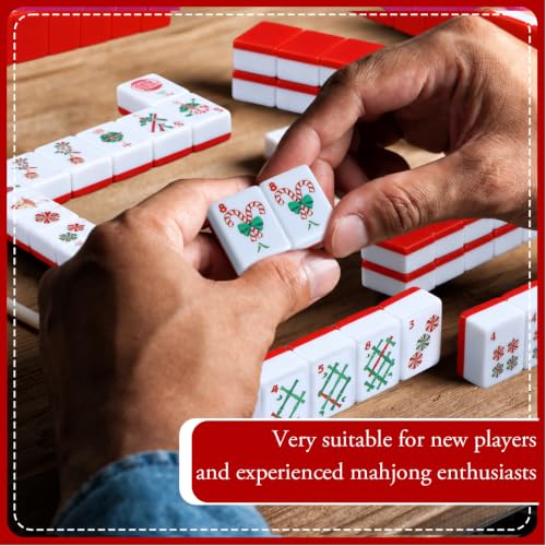 160 Pcs Christmas American Mahjong Set Only, 1.2 x 0.87 Inches Red Back Melamine Mahjong Tiles, Hand Carved Pattern for Adult Mah Jong Social Games, Mah Jong Lovers - style: Stylish