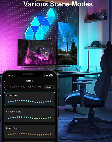 Triangle LED Lights for Gaming Setup, RGB Triangle Wall Lights for Bedroom, Smart Home Light Panels Works with Alexa Google Assistant,APP/Voice/Remote Controlled,Music Sync Gaming Room Decor,12 Pack