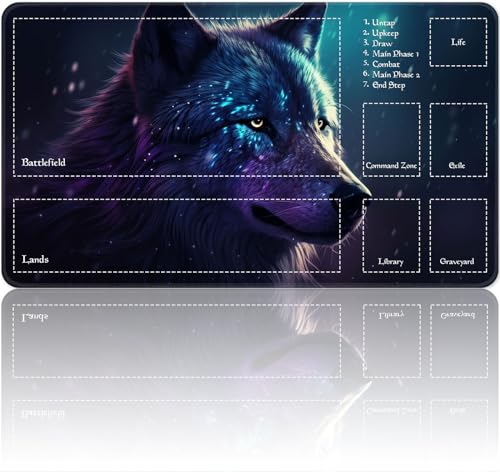 Playmat for MTG Magic Size 24x14 Inch Game Mats Tabletop Magic Play Mats,Premium Smooth Rubber Surface, Mousepad Compatible Qindaiwen for MTG RPG CCG Trading Card Game Play mats, Colorfu Wolf - color: Colorfu Wolf, size: playmat with zones