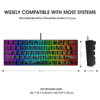 Snpurdiri 60% Wired Gaming Keyboard, 61 Keys RGB Backlit Ultra-Compact Contour Line Small Gaming Keyboard, for PC/Mac Gamer, Typist, Travel, Easy to Carry on Business Trip (Black) - color: Black(Contour-line)