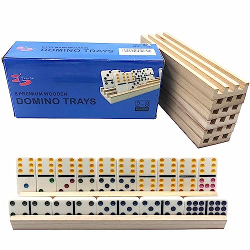 Yuanhe Wooden Domino Racks Set of 8, Domino Trays Holders Organizer for Classic Board Games, Dominoes Accessories - style: 8 Pack