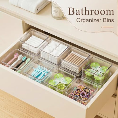 Hudgan 24 Pcs Small Drawer Organizer BinsSet, Stackable Drawer Divider Trays for Makeup Vanity, Bathroom, Office Desk, Straight Sides Tray Perfect for Craft Supplies, Cosmetics