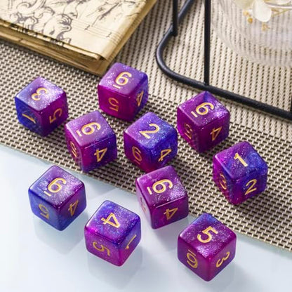 10 Pieces Polyhedral Dice Set D6 Dice 16mm Acrylic 6 Sided Dice Game Dice for Dungeons and Dragons RPG MTG DND Dice Table Games (Starry Purple Blue) - color: Starry Purple Blue