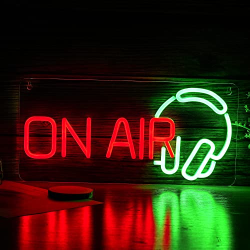 LISIGNVE On Air Neon Sign, LED Recording Light Sign Wall Art Decor for Gaming Room, Streaming Studio, Bedroom, Dimmable USB Powered Neon Light for Music Lovers, Gamers, Streamers（Red Green） - color: Red Green