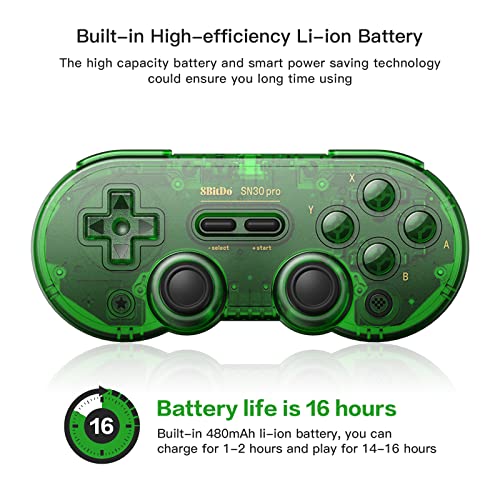 8Bitdo SN30 Pro Bluetooth Controller, Hall Effect Joystick (Jade Green) | Rumble Vibration, Turbo Function, USB-C Cable, Wireless Gamepad for Switch/Switch 2, Windows, Apple, Steam Deck, Raspberry Pi - color: Jade Green