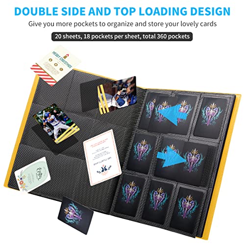 Upgraded 9 Pockets Trading Card Collection Binder, 360 Book Holder Album for Yugioh, MTG, TCG, Magic, Sports Cards - Yellow - color: Yellow