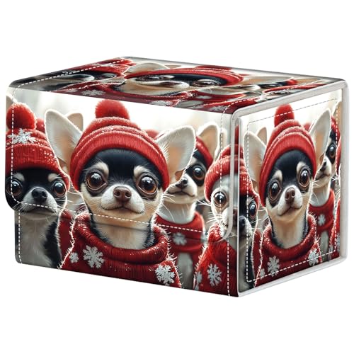Dogs in Winter Hats Deck Box for MTG Commander | Holds 100+ Double-Sleeved Cards | Strong Magnetic TCG Card Case for Collectible Games - color: Dogs in Winter Hats