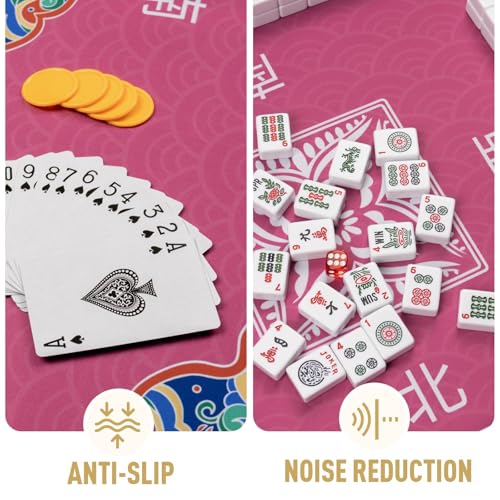 Mahjong Mat 32.4” x 32.4”, 3mm Thick Non-Slip Rubber Back Mahjong Table Mat, Noise Reduction Waterproof Mahjong Game Mat for Table, Mahjong Tile Mat for Cards, Dominoes & Board Games (Pink2) - color: Pink2