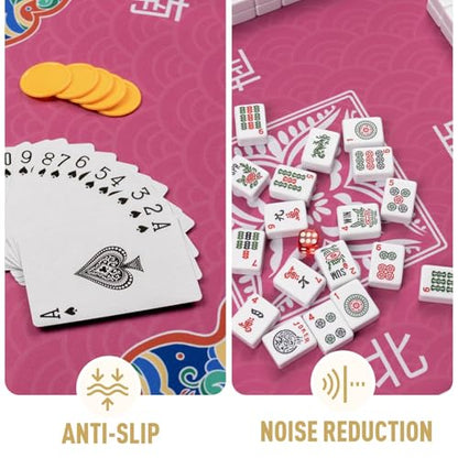 Mahjong Mat 32.4” x 32.4”, 3mm Thick Non-Slip Rubber Back Mahjong Table Mat, Noise Reduction Waterproof Mahjong Game Mat for Table, Mahjong Tile Mat for Cards, Dominoes & Board Games (Pink2) - color: Pink2