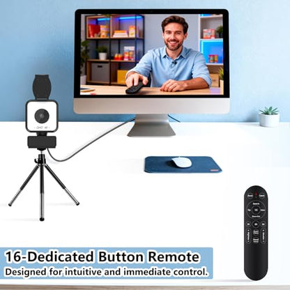 4K USB Webcam with Dual Microphones, 9X Hybrid Zoom, Auto Light Correction, 86° Wide Angle for Video Conferencing, Live Streaming, Remote Work, Compatible with PC Desktop Laptop