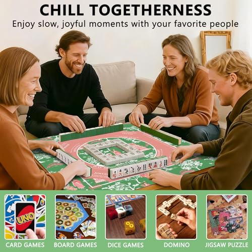 Mahjong Mat with Carrying Bag and 3 Dice, 31.5" X 31.5" Noise Reduction Mahjong Table Cover, Non Slip Gaming Mat for Board Tile Games Poker Card Dominoes, Mahjong Gifts for Women Mahjong Accessories - color: A01