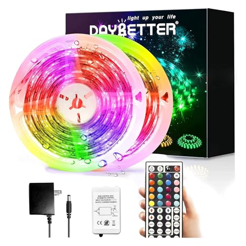 DAYBETTER Led Strip Lights Waterproof, 32.8ft(2 Rolls of 16.4ft) Led Tape Lights Color Changing 300 LEDs Light Strips Kit with 44 Keys Ir Remote Controller and 12v Power Supply for Indoor Outdoor Use - size: 32.8ft(2 Rolls)
