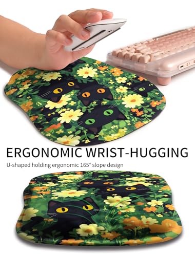 Hokafenle Ergonomic Wrist-Hugging Mouse Pad Wrist Support, U-Shaped Holding Wrist Rest Mousepad for Carpal Tunnel Pain Relief with Cushioned Memory Foam Slope Massage Bulge(10.2x8.3 in,Big Eyed Cat) - color: Big Eyed Cat