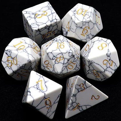 Haxtec Gemstone Dice White Turquoise Howlite Stone DND Dice Set Compatible with Dungeons and Dragons TTRPG DND Master D&D Gift - color: White Blue